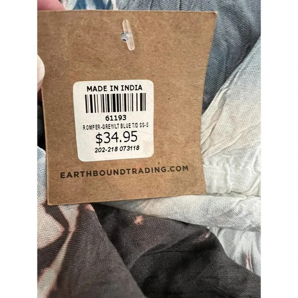 Earthbound Trading Co Gray/Blue Tie Dye Romper Size Small New With Tags - Picture 10 of 10